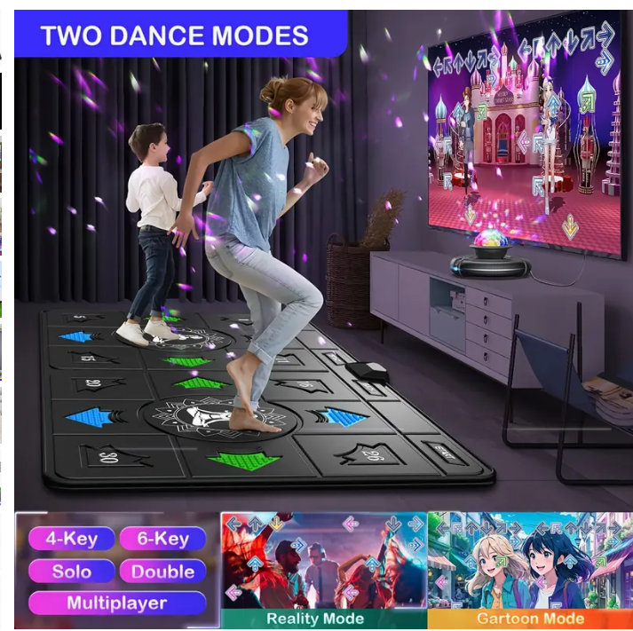 FWFX Kids & Adults Dance mat - two wireless dance mat, video game workout fitness dance pedal, music electronic dance mat with HD camera, gift for girls & boys 6 +