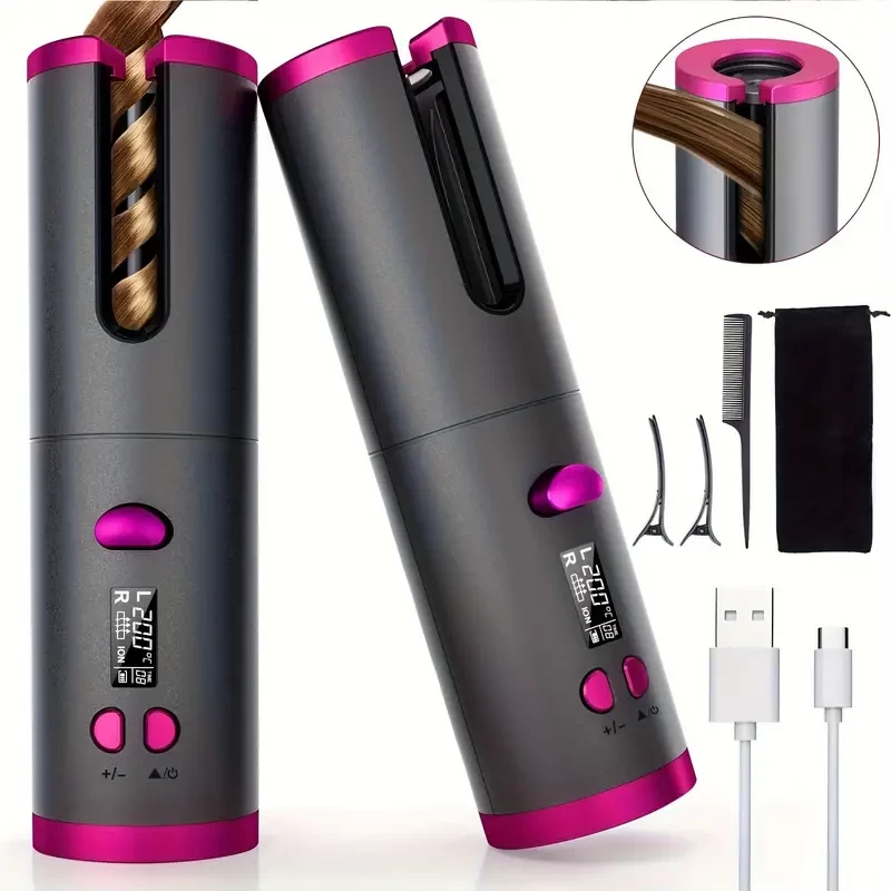 Cordless Automatic Hair Curler With Ceramic Rotating Barrel, 6 Temperature And Timer Settings, Portable And Rechargeable, Fast Heating Iron For Effortless Styling And Auto Shut-Off