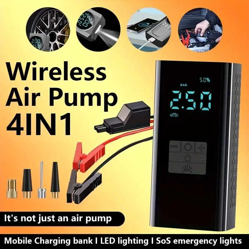4 In 1 Car Emergency Start Power Supply Air Pump Integrated With Electric Treasure Portable Battery Ignition Starter Lighting Car Pump Tire Car Inflator