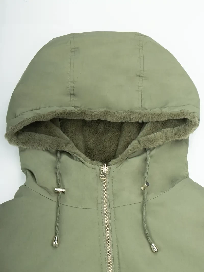Solid Long Sleeve Warm Jacket With Pockets, Zip Up Casual Outerwear For Spring & Fall, Women's Clothing