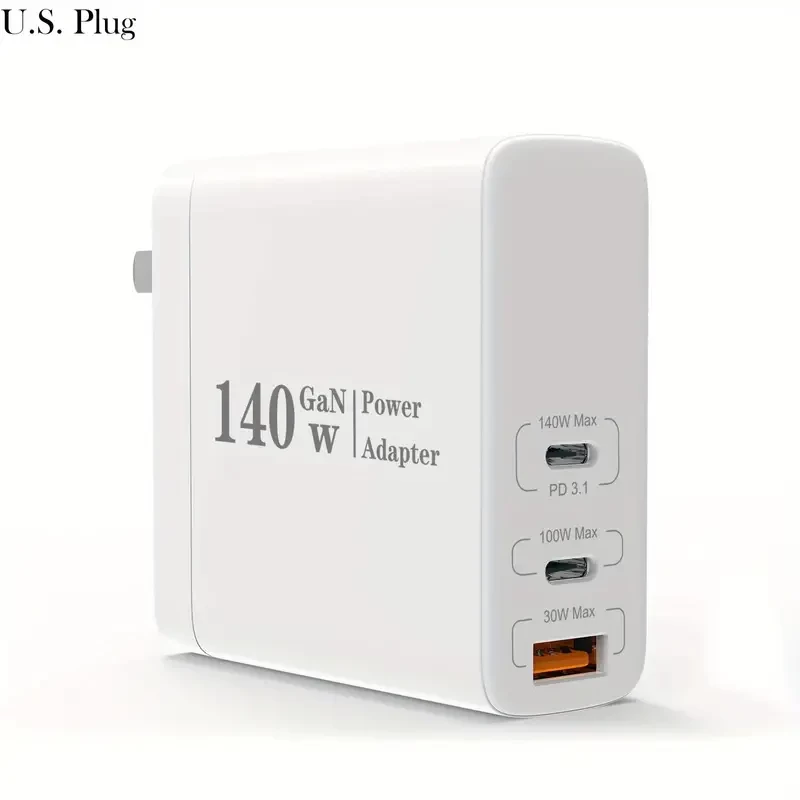 140W USB C Charger, Portable PD 3.1 GaN Fast Charger Type C Charging Station With Foldable Plug, 3 Port USB C Power Adapter For MacBook Pro/Air, IPad, IPhone, Galaxy, USB C Laptops