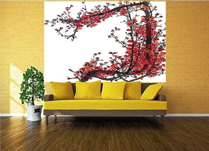 BBING COLOR 96x69 inches Wall Mural,Japanese Cherry Blossom Sakura Branch Made with Brush Artsy Image Peel and Stick Self-Adhesive Wallpaper Removable Large Wall Sticker Wall Decor for Home Office