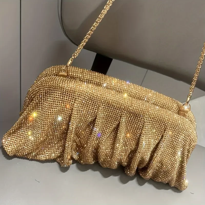 Luxury Designer Handbags For Women, Rhinestone Cloud Ruched Evening Purse, Elegant Dress Clutch For Wedding Party Prom Banquet - Perfect for Carnival Mardi Gras