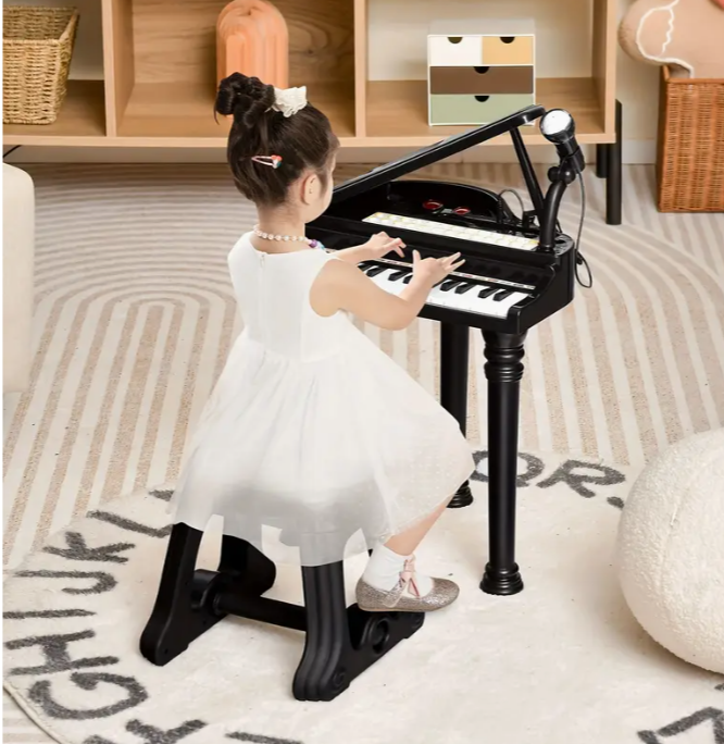 31-key teen black piano keyboard toy, attached stool and microphone - durable ABS construction, perfect for teens learning music
