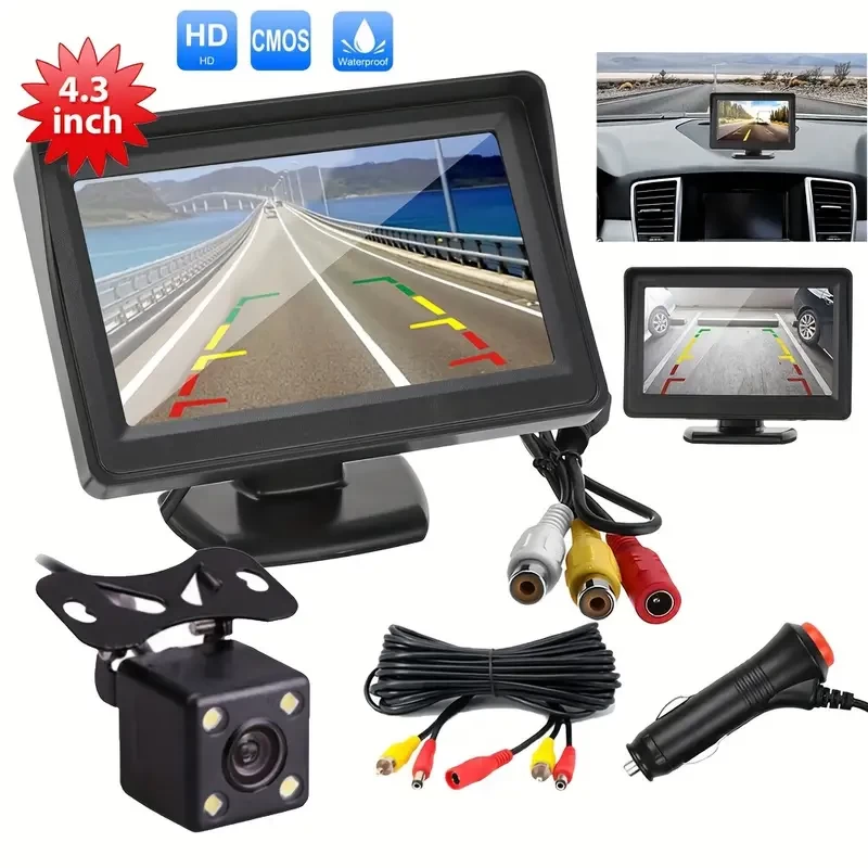 DIY Rear View Backup Reverse Camera & 4.3 Inch LCD Monitor Vehicle Security W/ Cigarette Lighter Switch System