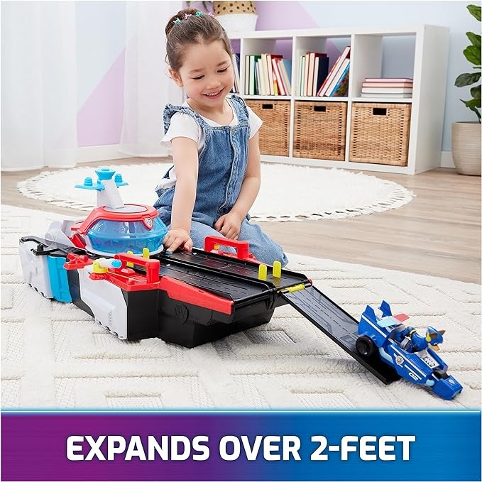 Paw Patrol:The Mighty Movie, Aircraft Carrier Headquarters, Chase action figures and Mighty Pups Cruiser, children's toys for boys and girls 3 years and older