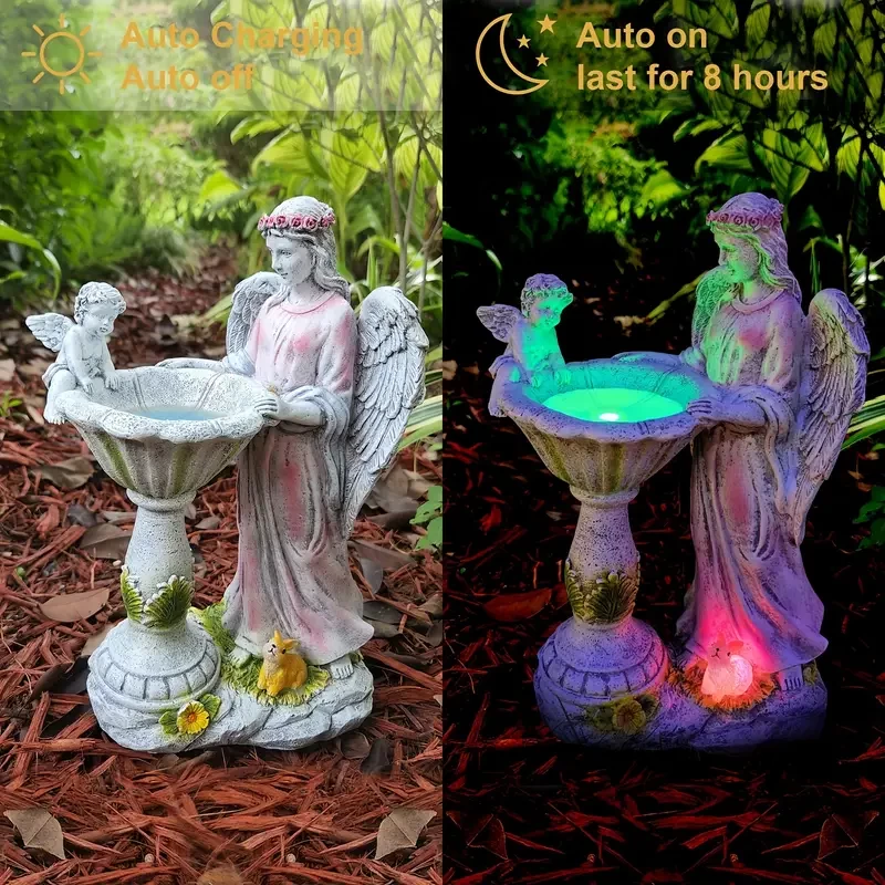 1pc, Angel Garden Figurine With RGB LED Light Solar Color Changing Light Garden Statue For Outdoor Decor, Resin Sculpture Ornament Waterproof Yard Art For Patio Lawn Yard Housewarming Garden Gift, 11.