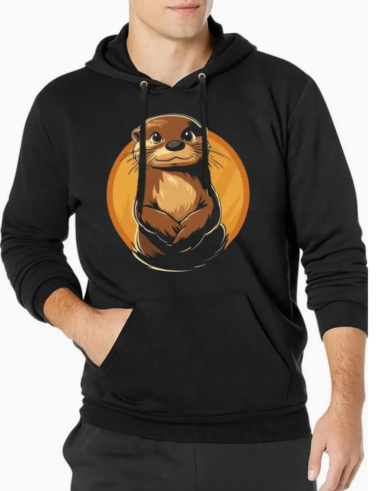 Casual cotton hoodie, 80% cotton 20% polyester knit fabric, regular version, with geometric beaver pattern, double padded design