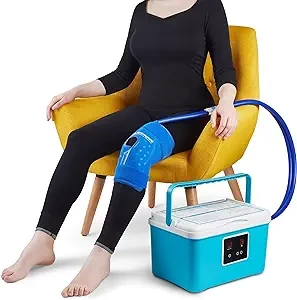 Cold Therapy Machine — Cryotherapy Freeze Kit System — for Post-Surgery Care, ACL, MCL, Swelling, Sprains, and Other Injuries - Wearable, Adjustable Knee Pad — Cooler Pump with Digital Timer