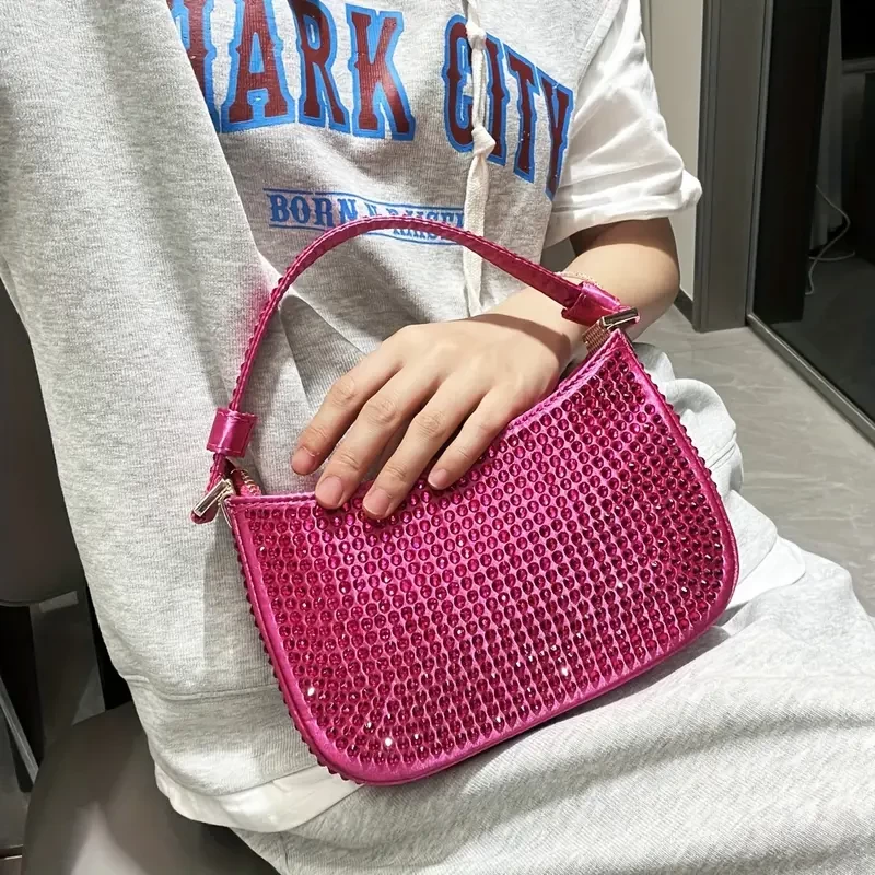 Rhinestone Handbag, Shiny Bling-Bling Hobo Bag, Women's Evening Purse For Wedding Party Prom Banquet