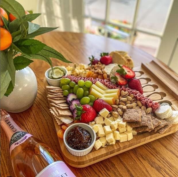 SIMOSITO Large Deli Board with Gift Box and Velvet Bag - Cheese Board with knife set, tray and fold cutter - Valentine's Day gift for Mom, lady's birthday gift, new home gift