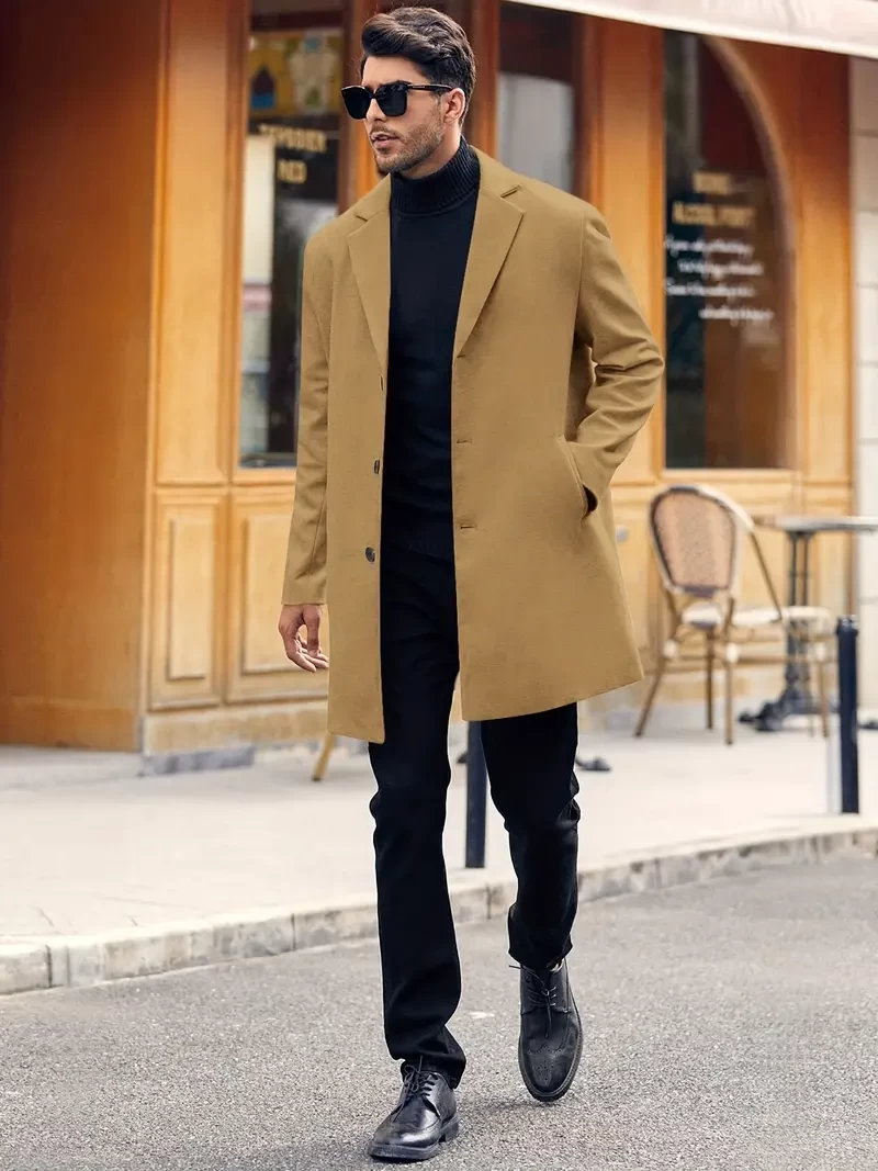Men's Retro Trench Coat, Semi-formal Warm Single Breasted Overcoat For Fall Winter Business