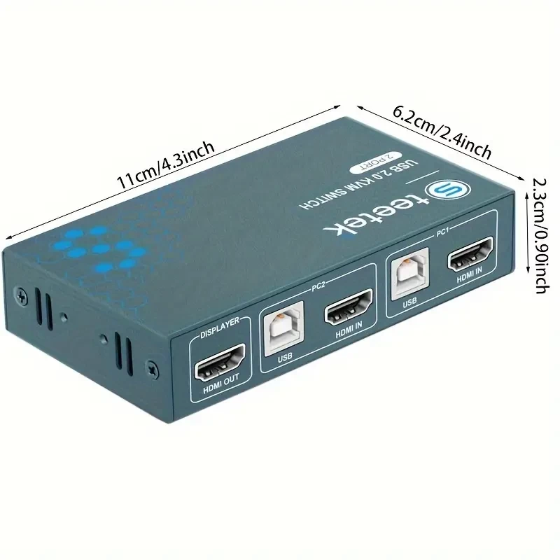 HDTV KVM Switch 1 Monitor 2 Computers With 4 USB 2.0 Ports, Supports UHD 4K@30Hz, KVM Switch 2 Port Pushbutton Switches, 2 USB Cables Included