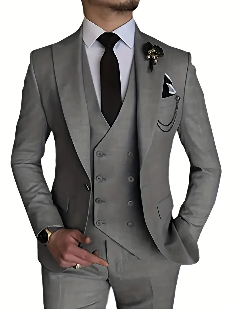 Men's 3 Piece Suit Slim Fit Suits One Button Blazer Vest Pants Formal Business Wedding Prom Suits