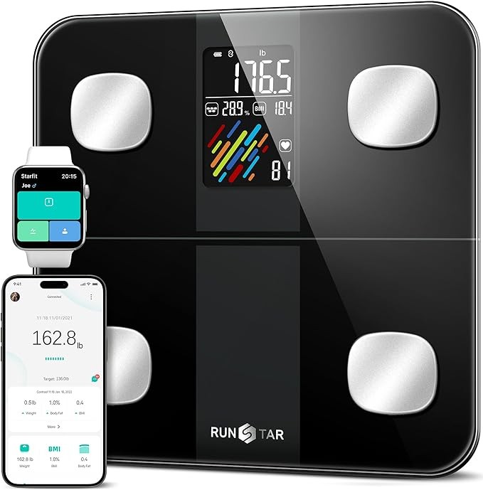 Smart Scale for Body Weight and Fat Percentage, RunSTAR High Accuracy Digital Bathroom Scale with Large Display Weighing Machine for 15 Body Composition Metrics, 400lb, FSA HSA Eligible