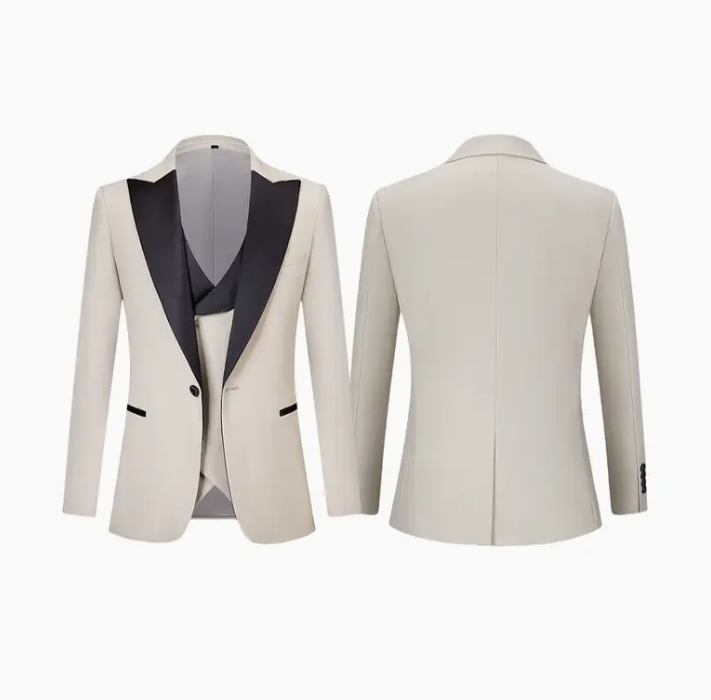 Premium Classic Men's Suit Slim-fit 3-piece suit Jacket vest pant suit for business casual weddings, dances, parties (Khaki)
