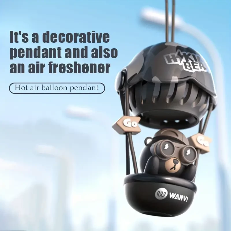 1pc Balloon Bear Design Car Air Freshener, Car Rearview Mirror Hanging Aromatherapy Diffuser, Car Rearview Mirror Pendant, Car Interior