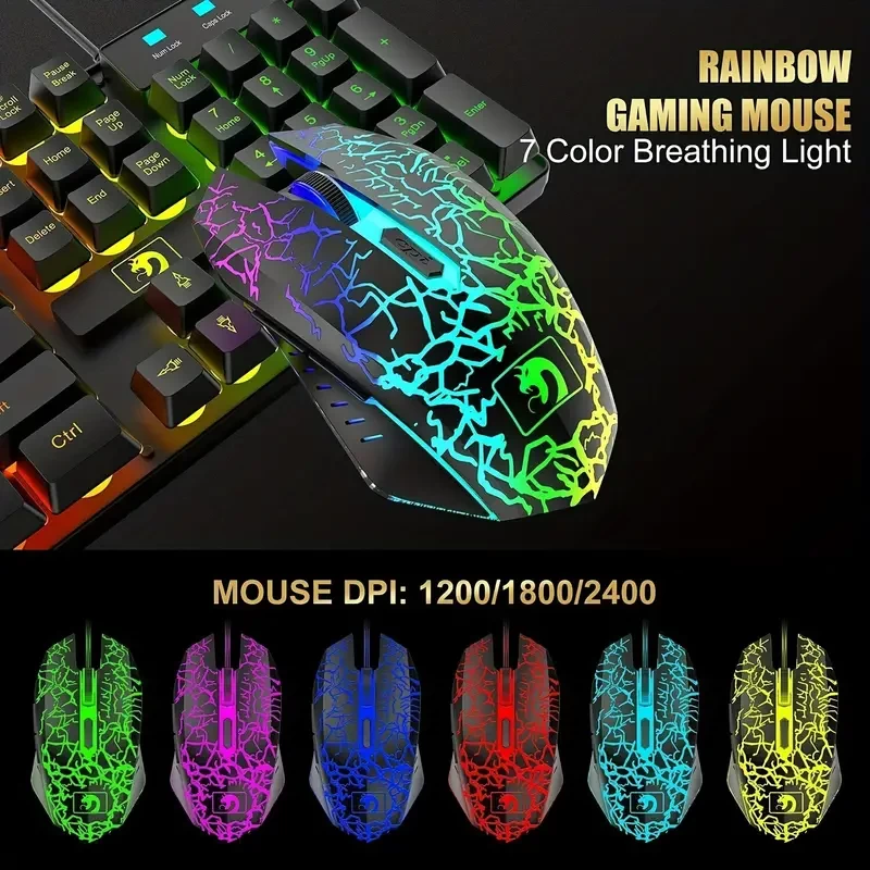 Wired Gaming Keyboard And Mouse And Mouse Pad And Gaming Headset And Speaker 5 In 1 Combo ,Rainbow LED Backlit Keyboard,Headphone With Mic,Gaming Mice,Mouse Pad,for PC Gamers And Xbox And PS4