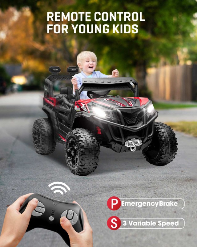 ANPABO 24V 4X4 Ride on Car Truck w/Remote Control, 4WD/2WD Switchable Kids UTV, 19