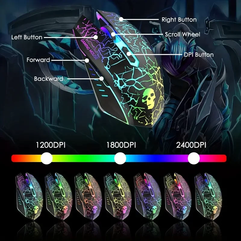 Wired Gaming Keyboard Mouse Headphone and Speaker Combo with Multi RGB Backlight Ergonomic 104 Key Adjustable Mic 2400DPI Mice Large Mousepad Waterproof for PC Mac Gamer Office Typist