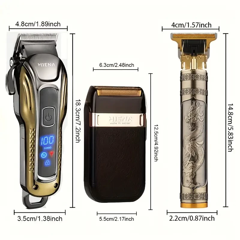 3pcs/set Men's Professional Hair Clipper With USB Charging T-shaped Blade Trimmer, Beard Razor Home Beauty Kit