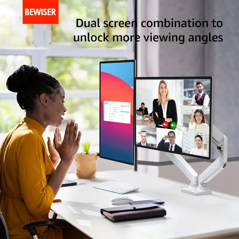 1pc Bewiser Monitor Arm Dual Monitor Stand, Adjustable Spring Monitor Desk Mount For 17-32 Inch, Dual Monitor Mount Holds Max 19.8lbs, Computer Monitor Arms With Wide Range Of Motion For Home Office