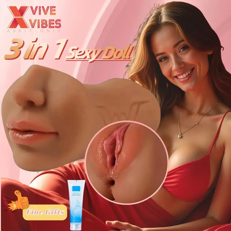 Portable male masturbator with lifelike face, TPE super soft healthy elastic material, Masturbator deep throat oral adult toy, sex doll with lifelike texture mouth vagina and tight anus, suitable for 