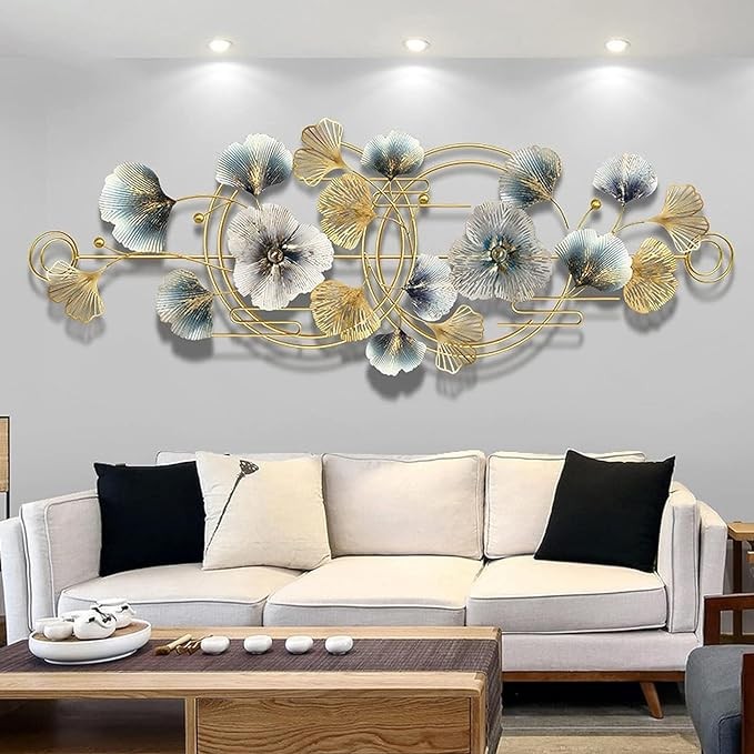 ZONEWD Metal Wall Decorative Art 64 * 26.4-inch Gingko leaf metal Wall decoration Living Room Wall Sculpture Handmade Home Decor Gift Bedroom Dining Room