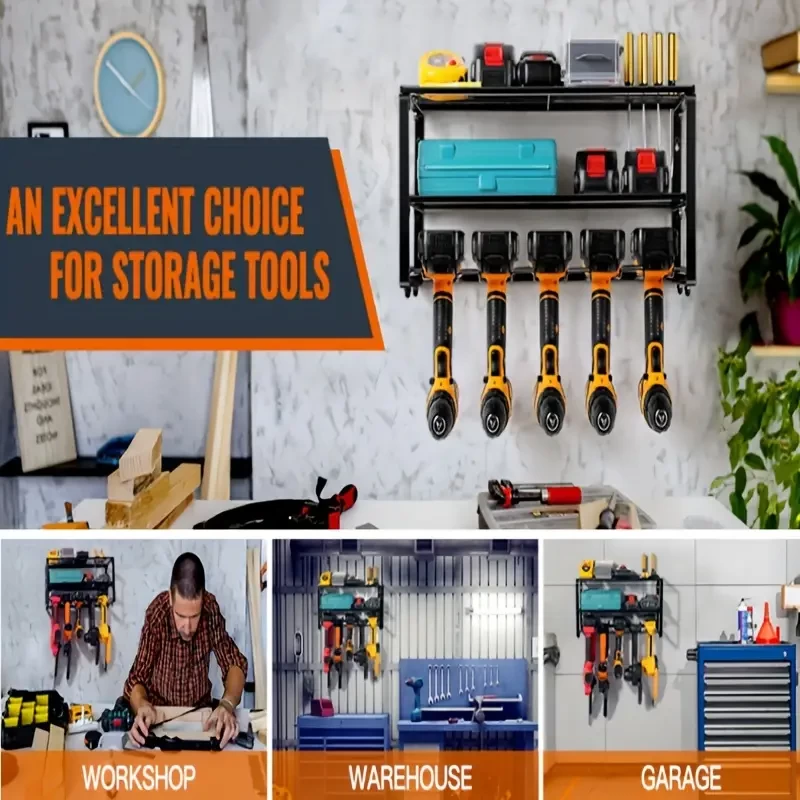1pc Large Power Tool Organizer Storage 5 Drill Holder, Garage Tool Organizers And Storage Rack, Duty Floating Tool Shelf, Wall Mounted Tool Storage With Screwdriver Holder, Gift For Father's Day