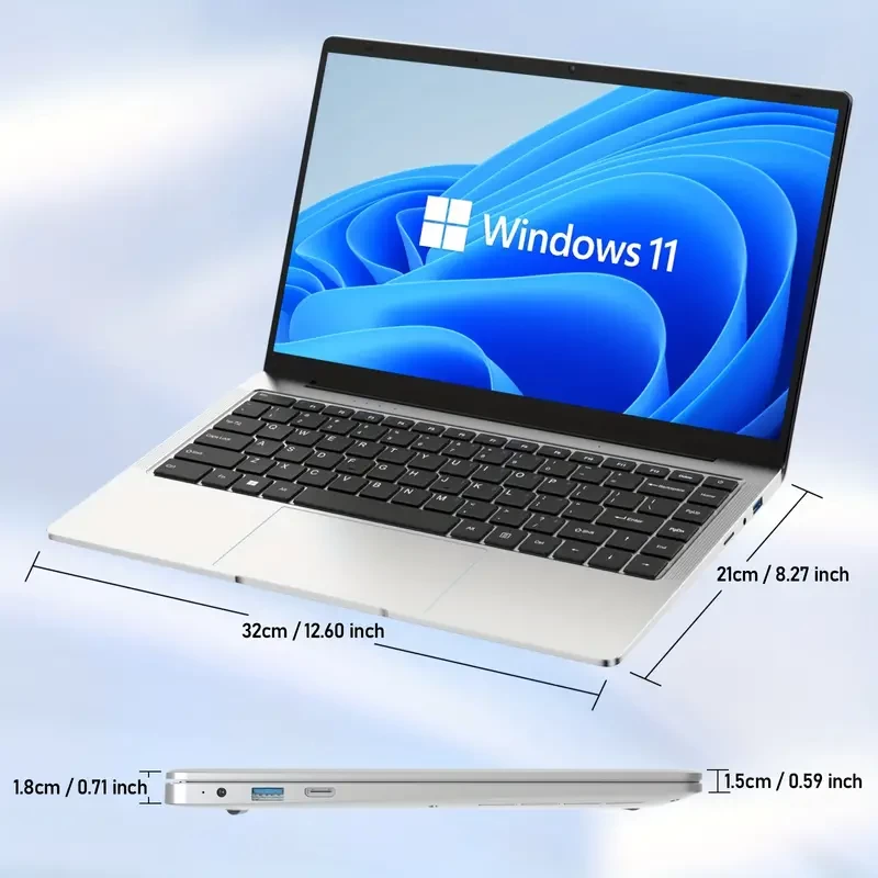 Auusda Laptop With 8GB LPDDR4 512GB SSD, Intel Celeron J4125 Up To 2.5 GHz, 14.1" 1920x1080 IPS, Webcam, Mini HD, USB-A X 2, Micro SD Card Slot, Windows 11 Pro, Expandable Storage