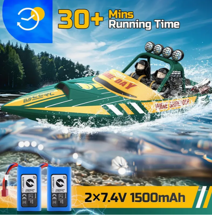 DEERC Brushless Remote Control Boat, Fast Racing Jet Boat, 25+MPH, 30+ min remote Control boat with LED lights, suitable for boys and adults, full scale speed boat, children's toys