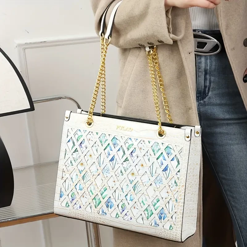 Luxury Crocodile Pattern Tote Bag, Genuine Leather Crossbody Bag, Women's Fashion Handbag, Shoulder Bag & Purse