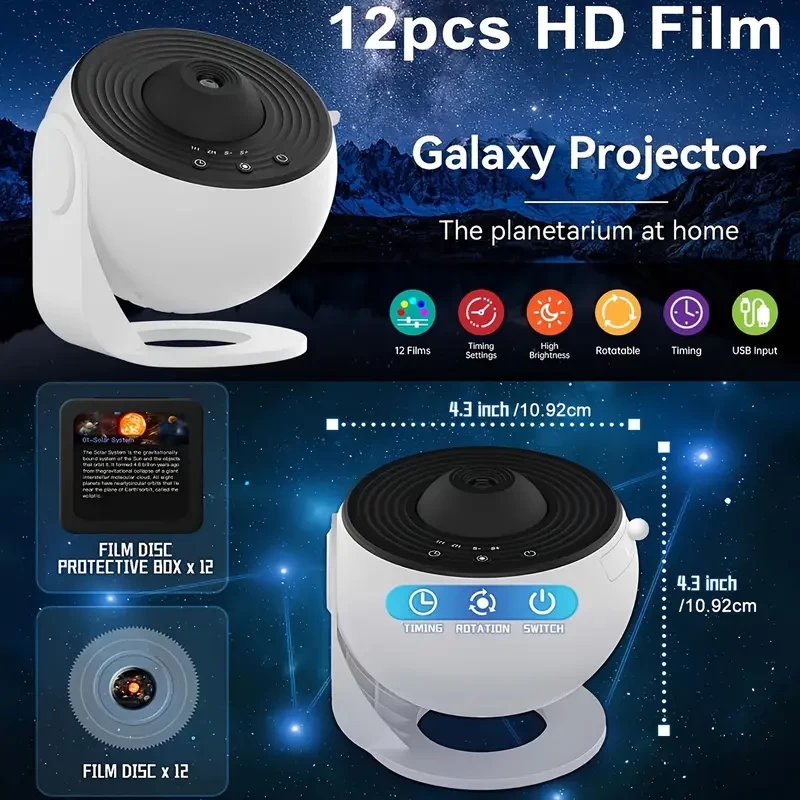 Star Projector 12 In 1 Planetarium Galaxy Projector Realistic Starry Sky Night Light 360° Rotating Aurora Projector LED Fairy Lamp For Indoor Theater Bedroom Gaming Room Ceiling Decoration Lighting Fo