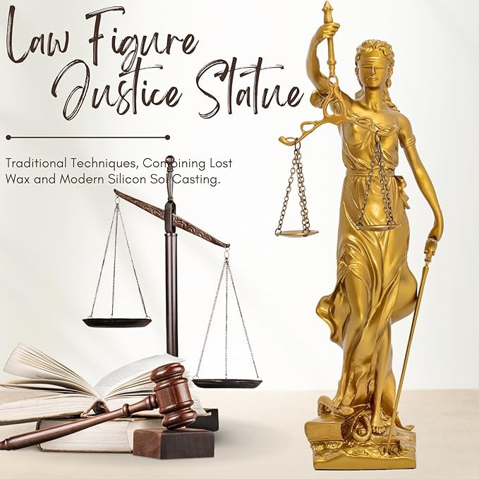 YouFine Bronze Blind Lady Justice Statue,11" Themis Goddess of Justicefor Home or Office Decor or as a Meaningful Gift for Special Occasions. (Gold)