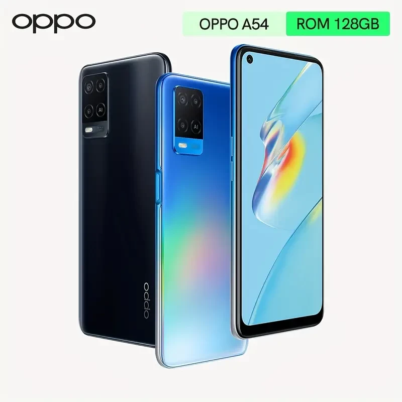 OPPO A54 4G Smartphone 6.51" HD+ Screen 16MP Selfe Camera 5000mAh Battery 18W Fast Charge 3D Curved Body Side Fingerprint Unlock Mobile Phone 4GB/128GB Support 256GB Extra Storage Global Version With 