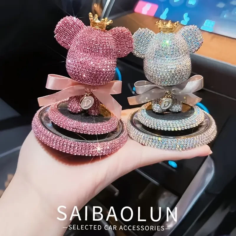 Sparkling Crown Bear Car Ornament: Add a Touch of Luxury to Your Car's Center Console!