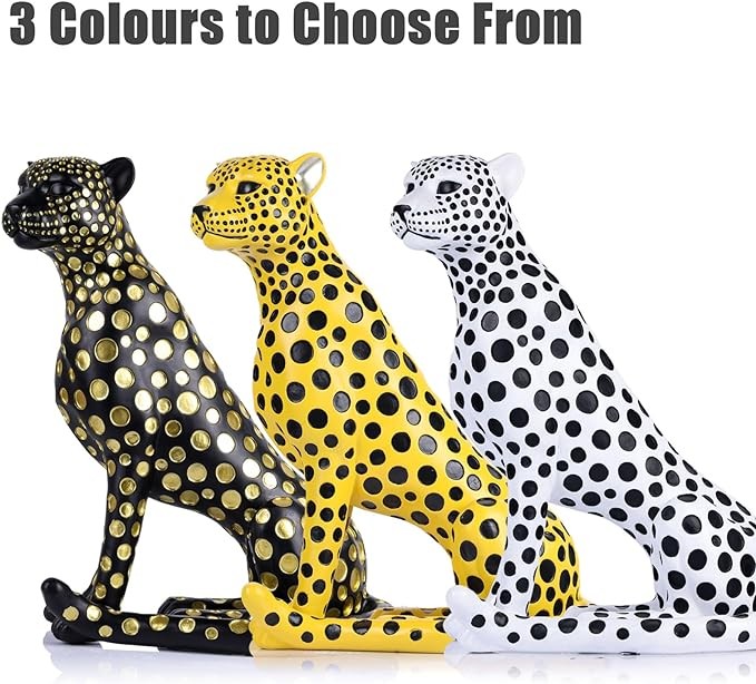 XMGZQ 23.6-inch home decor statues, modern sculptures and statues adorn living rooms, bedrooms, tables, bookshelves, white resin leopard art deco sculptures, black polka dot designs