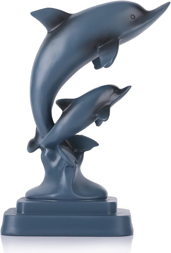 DOVDOV Dolphin Couple statue, Blue home decoration, Dolphin decoration, Modern home decoration, resin Marine animal decoration for men's office, entrance table, shelf decoration statue