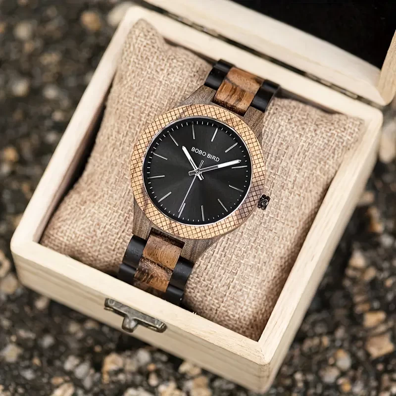 BOBO BIRD Vintage Men Watches Zebra Wood Handmade Quartz Watch Father's Day Gift