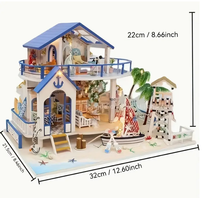 Diy Mini Seaside Villa 3D Puzzle Kit - Cote d 'Azur Villa model, hand assembly process details - Educational toys for children over 14 years old - Creative birthday and Christmas gifts (without glue/b