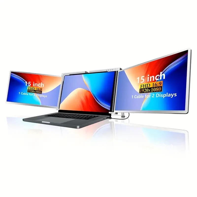 15-inch Portable 1 Cable For Dual Screen Monitor Support Win-MacOS System 15-17.3inch Laptop Extended External Screen - Full HD IPS 1920*1080 Panel-TypeC Interface