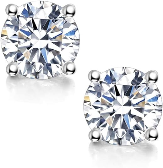 Moissanite pin earrings, 0.6 carat DF color bright round cut Laboratory made diamond earrings 18K white gold silver plated back buckle, suitable for both men and women