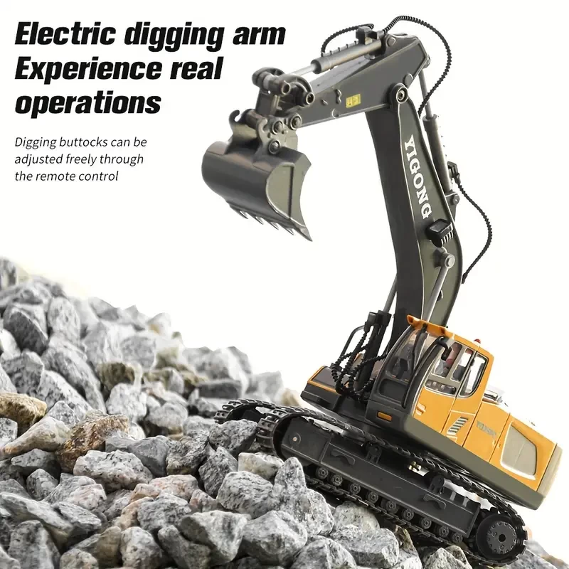 2.4G Remote Control High Tech 11 Channels RC Excavator Alloy Plastic Engineering Vehicle Electronic Toys For Kids Christmas Halloween Thanksgiving Gift