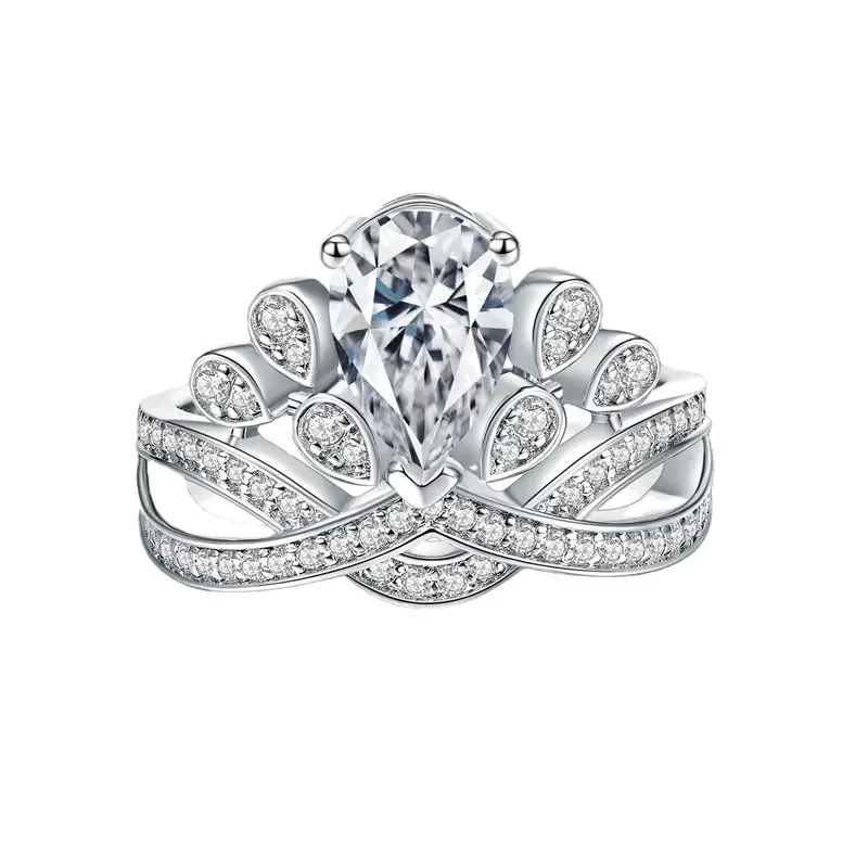 Moissanite Engagement Crown Ring 2ct Engagement Wedding Ring Promise Bridal Band For Women Temperament Jewelry Gift