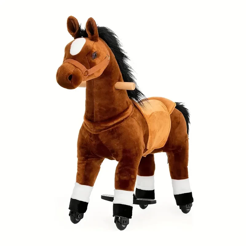 Kids' Plush toy,Walking Horse Toy that can Ride On with Wheels and Realistic Sounds, Horse Toy, Plush Walking Animal Chocolate Brown Horse