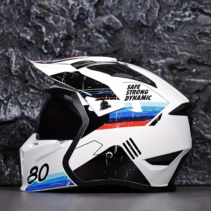 Retro Combination Motorcycle Helmet For Men: Full & Half Helmet With Removable Parts