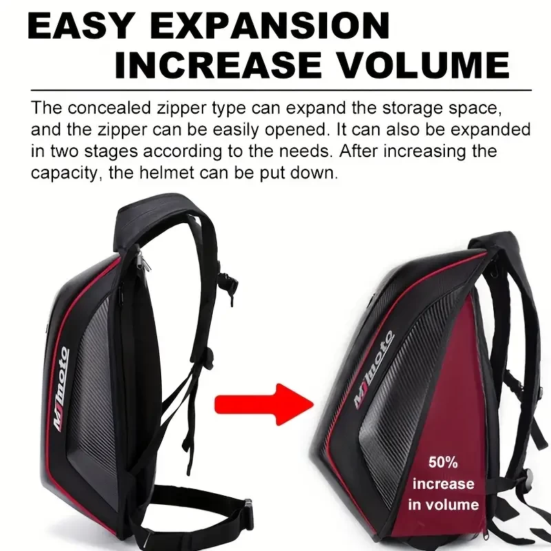 MJMOTO Carbon Fiber Motorcycle Backpack Motocross Helmet Bag Waterproof Motorsport Riding Backpack Expandable Hard Shell Bags