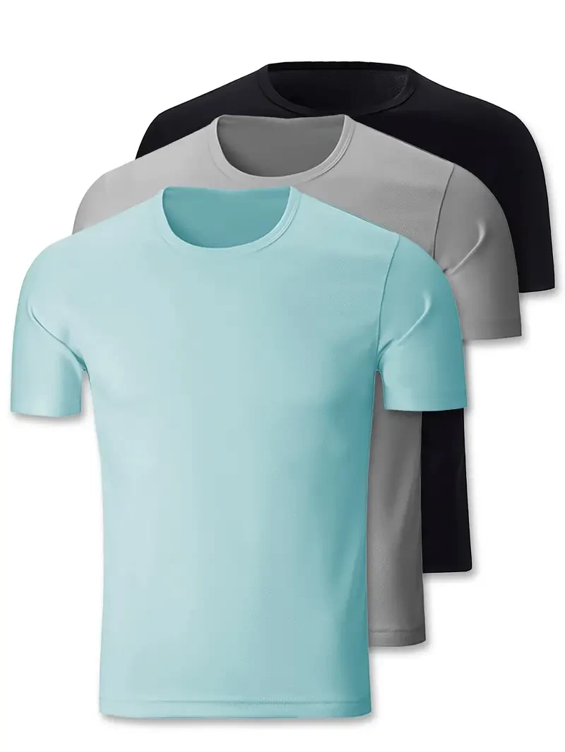 3Pcs Men's Short Sleeve Crew Neck T-Shirts Lightweight Quick Dry Shirt For Fishing Running Hiking