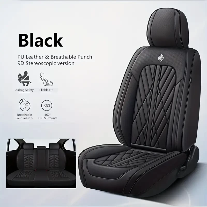 5 Seats PU Leather Car Seat Cover Pad, Breathable Full Surround Auto Seat Cushion, Vehicle Seat Protector, 4 Seasons Universal Size Car Accessories