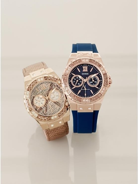GUESS women's stainless steel + anti-fouling silicone watch with daily + date function